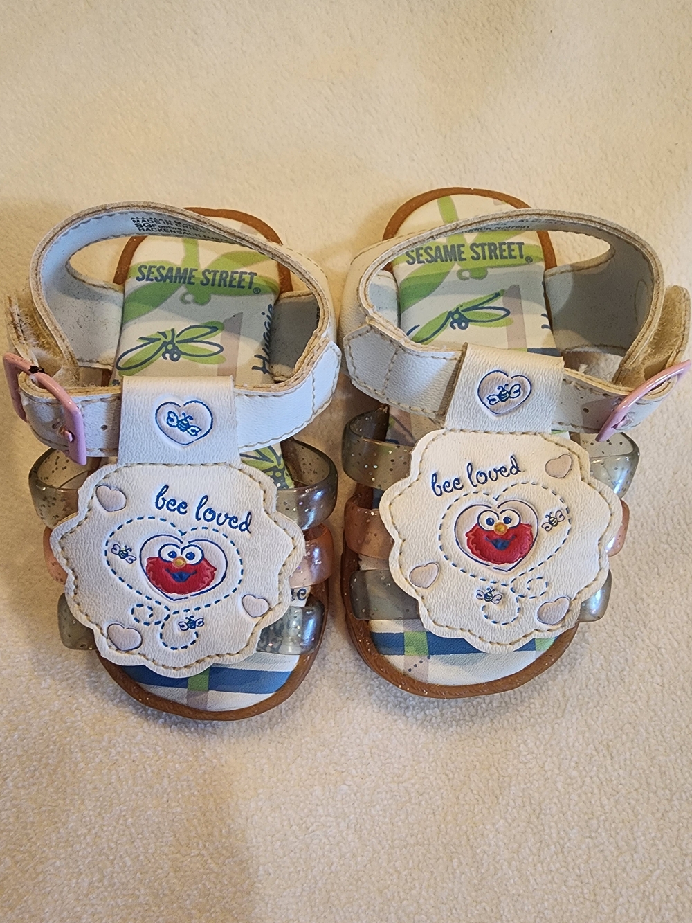 Sesame Street Bee Loved Elmo White & Pink Kids Sandals